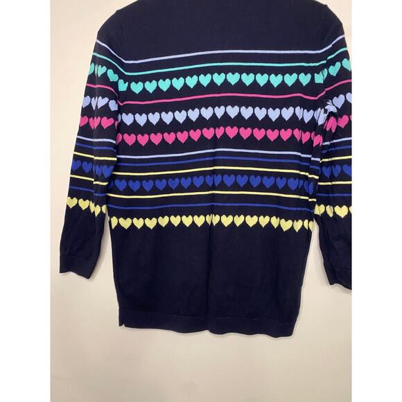 Talbots Black Heart Cardigan Sweater Button Up Preppy Holiday Classic Medium - Picture 11 of 13